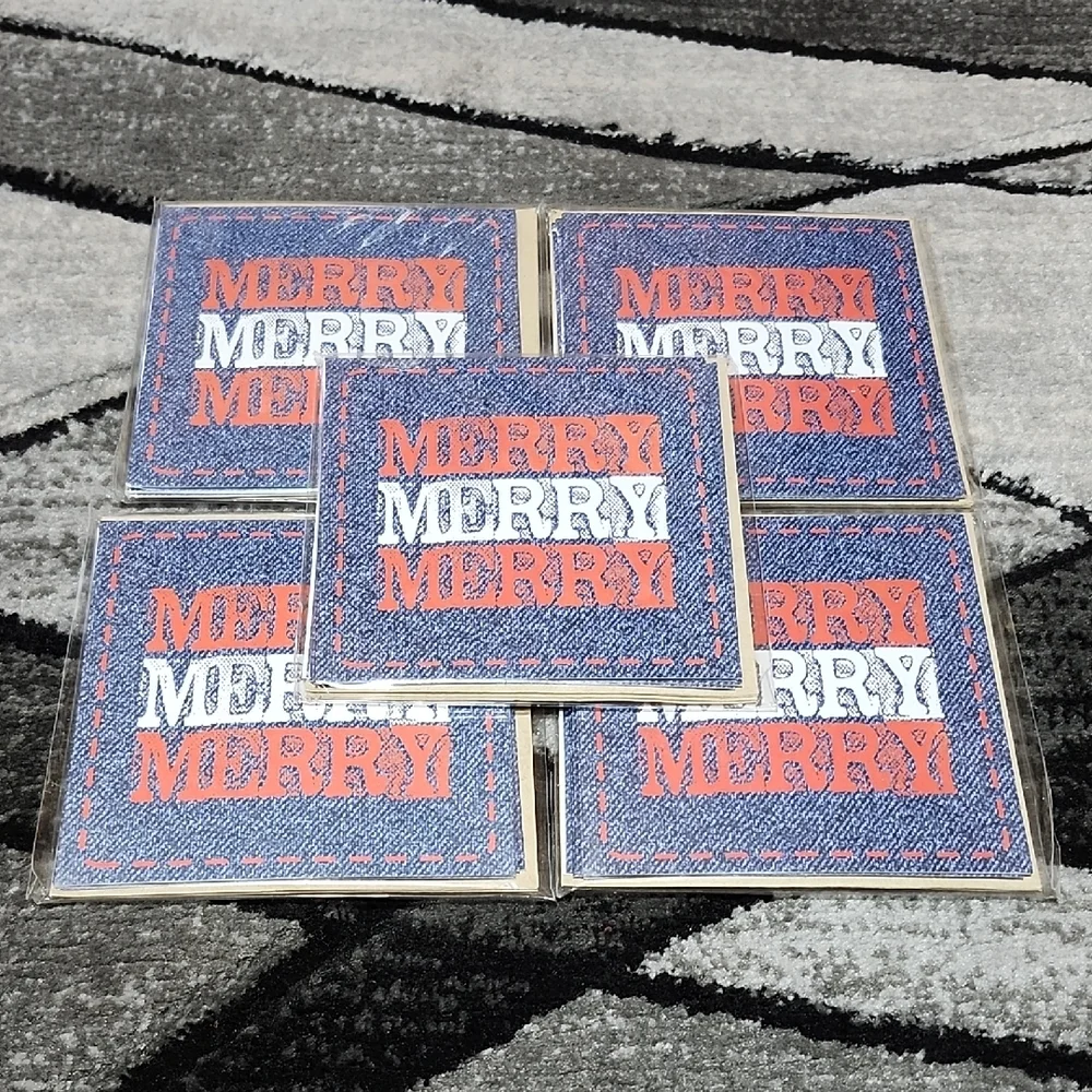 VINTAGE MICHAELS DENIM MERRY MERRY MERRY 30 BLANK NOTE CARDS & ENVELOPES